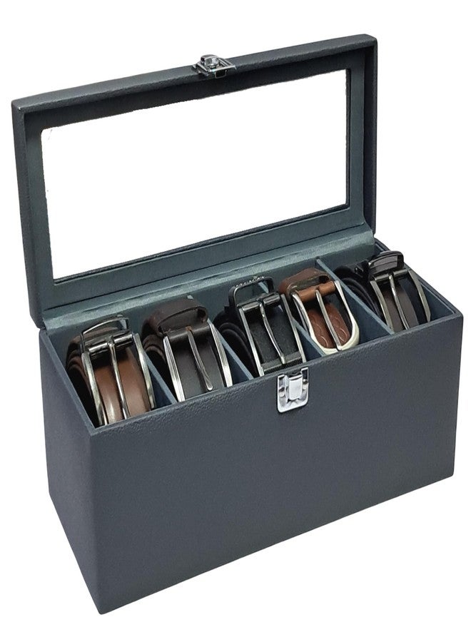 essart Luxury Belt Box Organizer for Belts, Faux Leather Belt Storage Case with 5 Slots, Stylish & Durable Belt Display Box for Home, Closet, and Travel - 5 Slots, Grey - Image 1